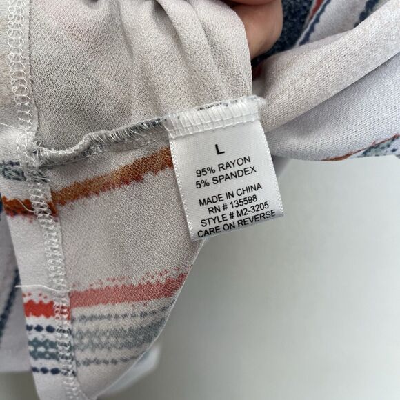 Cure | Keyhole Striped Short Sleeve Top Blouse Blue Red Stretch Size Large - Picture 6 of 7